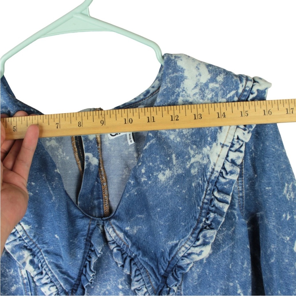 Ganni Light Bleach Denim V-neck Ruffle Collar Dress Size 38 US 6 - Picture 15 of 15